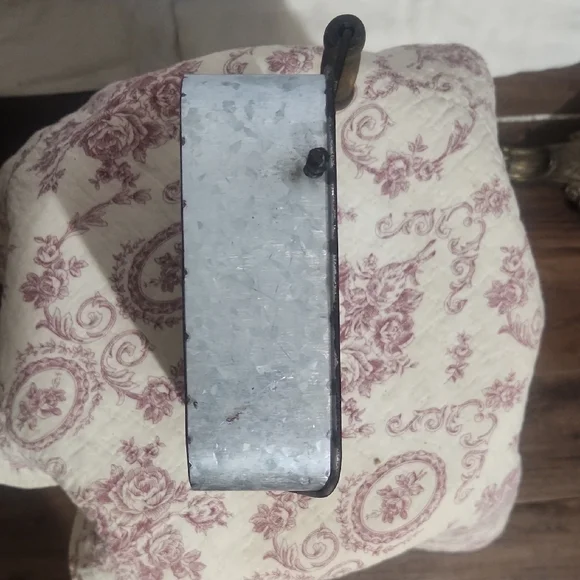 Galvanized Metal Picnic Napkin Caddy with Wooden Handle - Rustic Home Dining - Picture 3 of 7